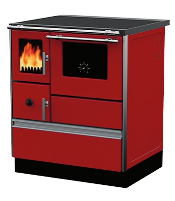 Woodburning cooker Alfa 70 with glass door red right 7kW