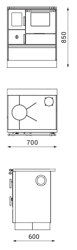 Woodburning cooker Alfa 70 with glass door red right 7kW