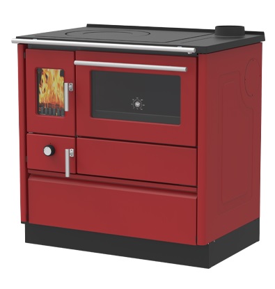 Woodburning cooker Alfa 85 with glass door red right 7kW