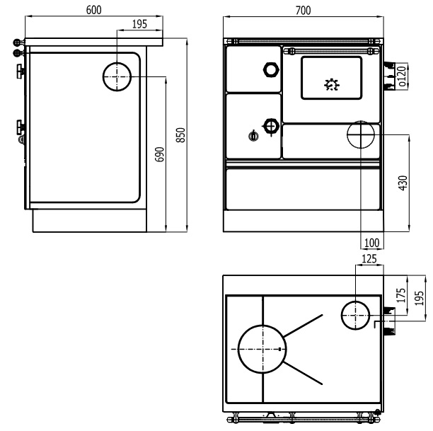 Woodburning cooker Alfa 70 with glass door beige right 7kW