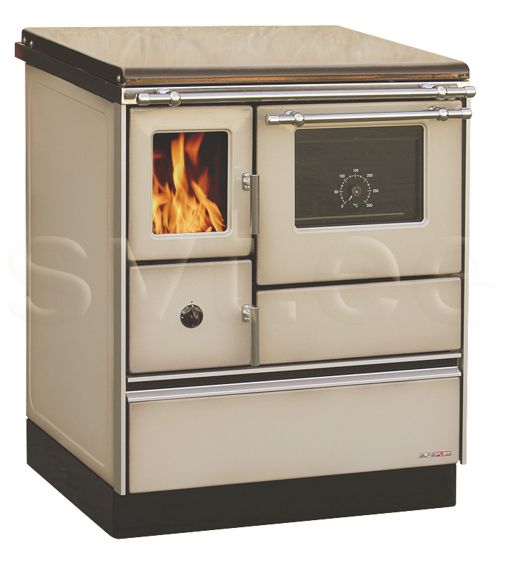 Woodburning cooker Alfa 70 with glass door beige right 7kW