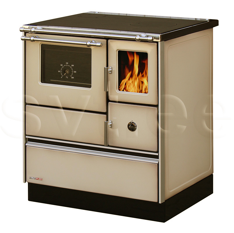 Woodburning cooker Alfa 70 with glass door beige left 7kW