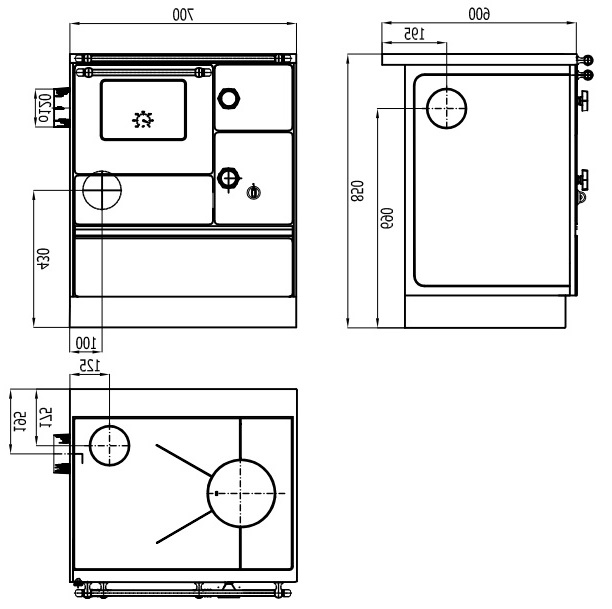 Woodburning cooker Alfa 70 with glass door white left 7kW