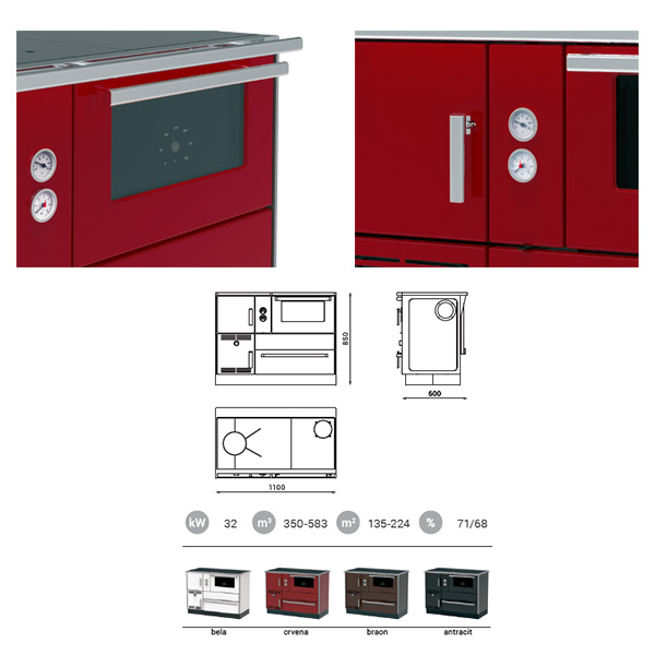 Centralheating cooker Alfa Term 35 red lefthanded 32kW