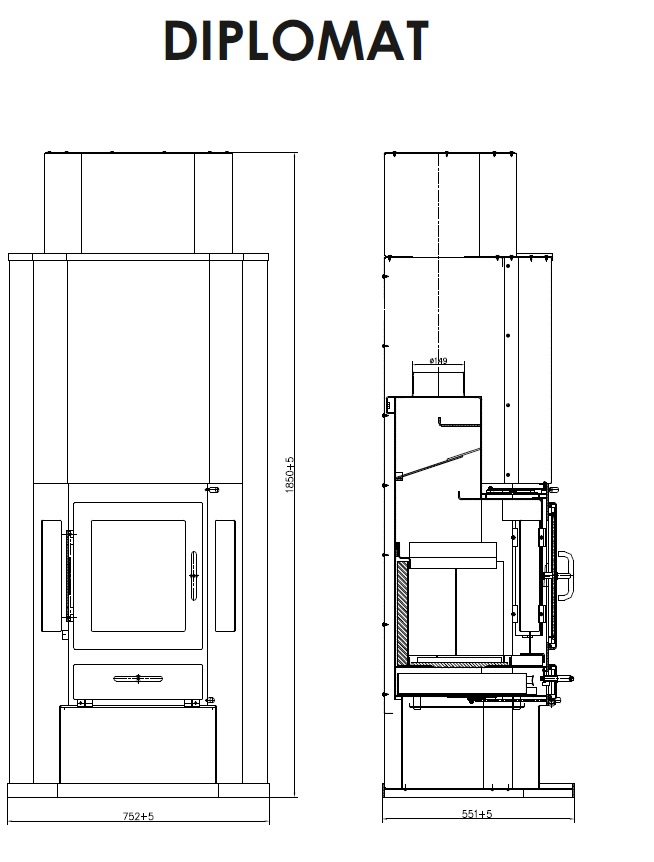 Veesärgiga kamin Diplomat roostevaba/must 14kW