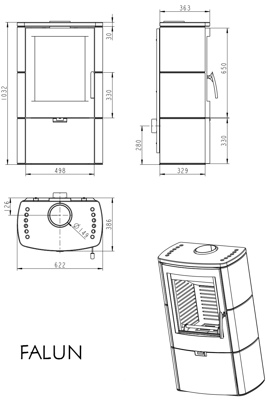 Kamin Falun voolukiviga hall 8kW