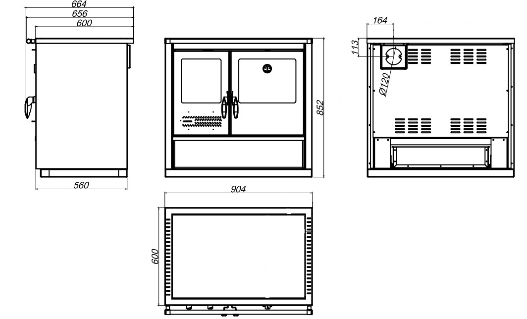 Woodburning cooker North Eco with ceramic cooktop right 9kW