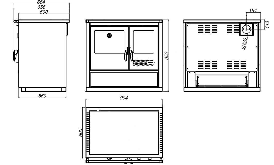 Woodburning cooker North Eco with ceramic cooktop left 9kW