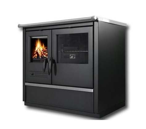 Woodburning cooker North Eco black w. ceramic cooktop right 9kW