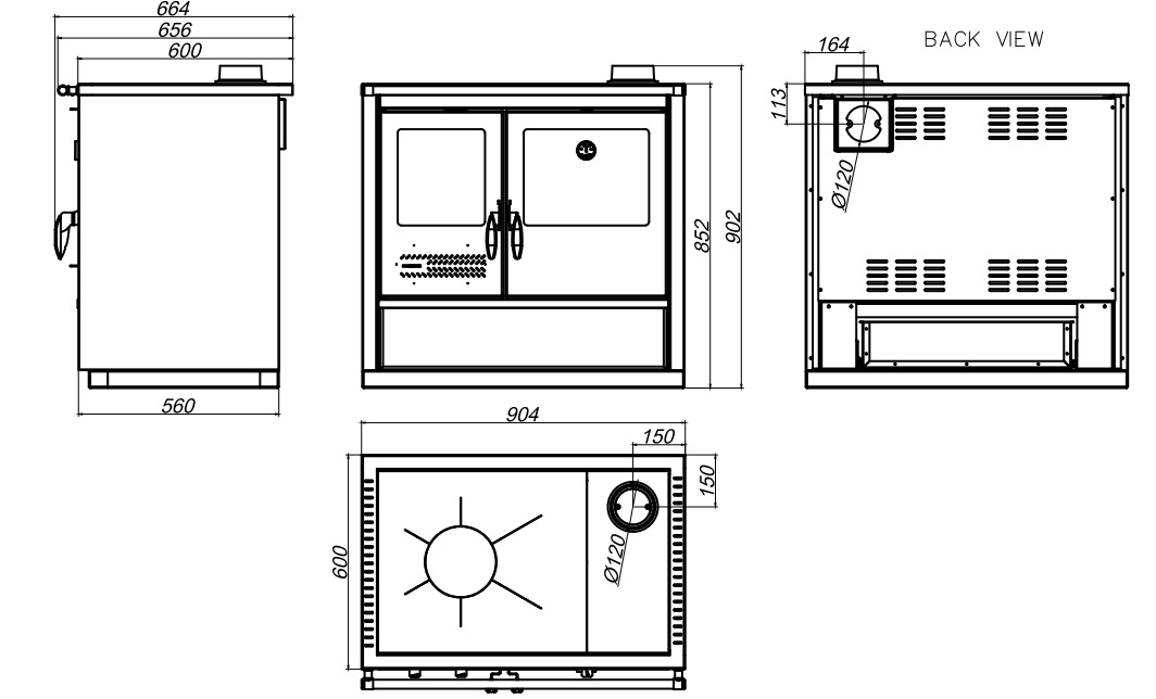 Woodburning cooker North Eco stainless steel righthanded 9kW