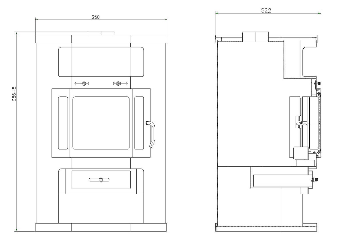 Fireplace suitable for corner Panorama black 9kW