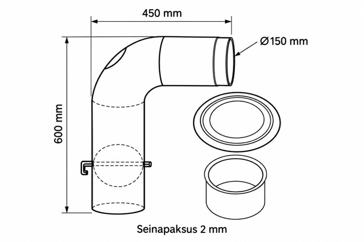 Lisapildid Bertrams 90° painutatud suitsutorukomplekt Ø150 mm, must kohta