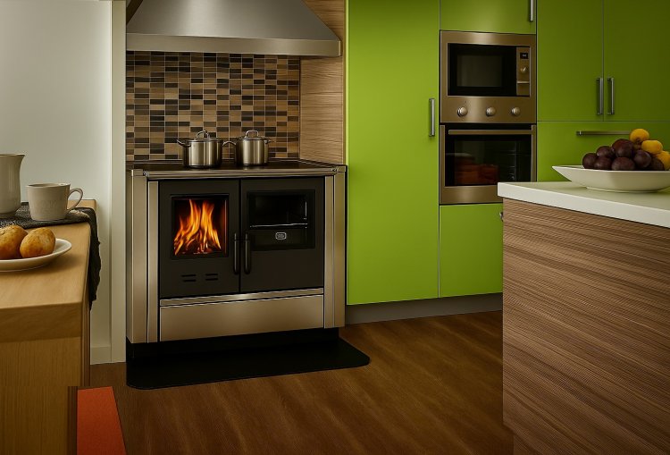 Integreeritav puupliit North Eco keraamilise pliidiplaadiga paremakäeline 9kW