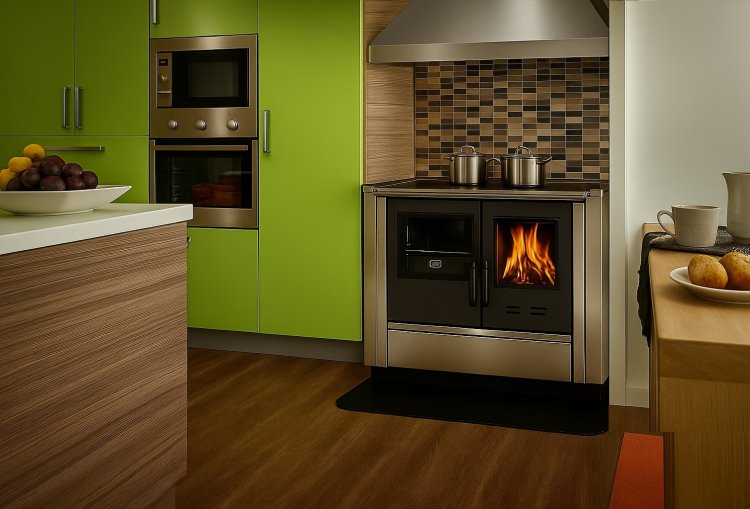 Integreeritav puupliit North Eco keraamilise pliidiplaadiga vasakukäeline 9kW