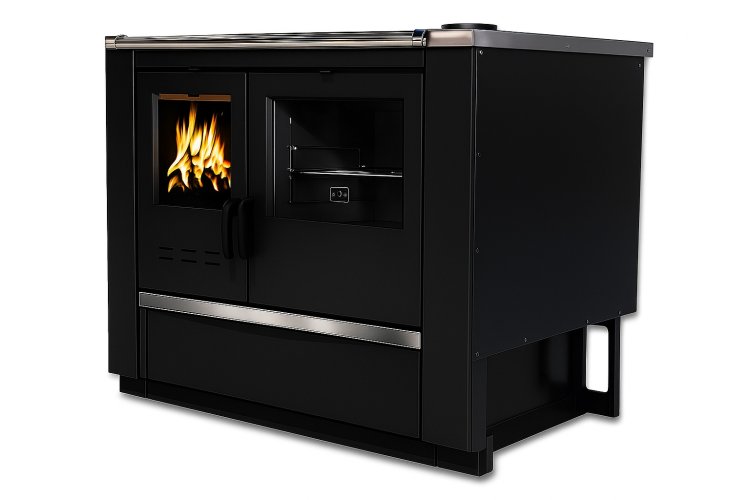 (pilt) Integreeritav puupliit North Eco terasest pliidiplaadiga must paremakäeline 9kW