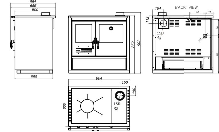 Keskküttepliit North Eco roostevaba parem 15,3 kW / veesärk 9,1 kW