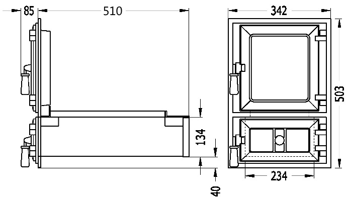 Hearth glassdoor with grate and ash-box chrome handles