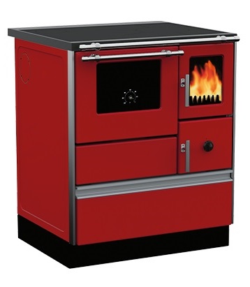 Woodburning cooker Alfa 70 with glass door red left 7kW