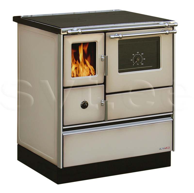 Woodburning cooker Alfa 70 with glass door beige right 7kW