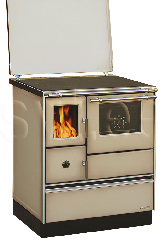 Woodburning cooker Alfa 70 with glass door beige right 7kW