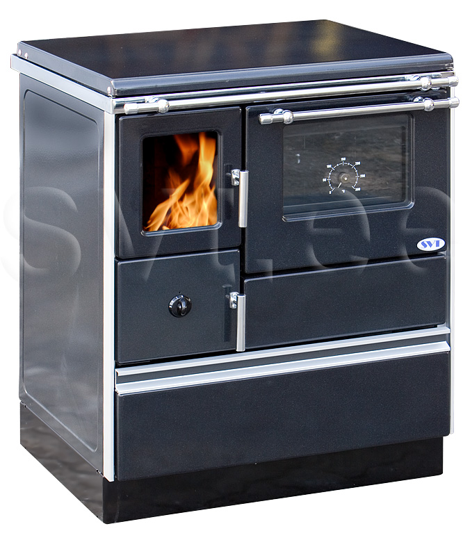 Woodburning cooker Alfa 70 with glass door black right 7kW