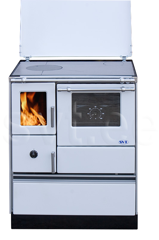 Woodburning cooker Alfa 70 with glass door white right 7kW