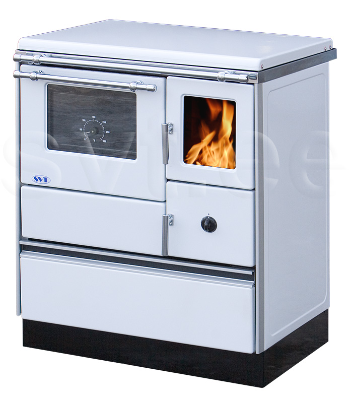 Woodburning cooker Alfa 70 with glass door white left 7kW