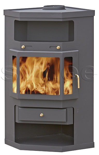 Fireplace suitable for corner Panorama black 9kW